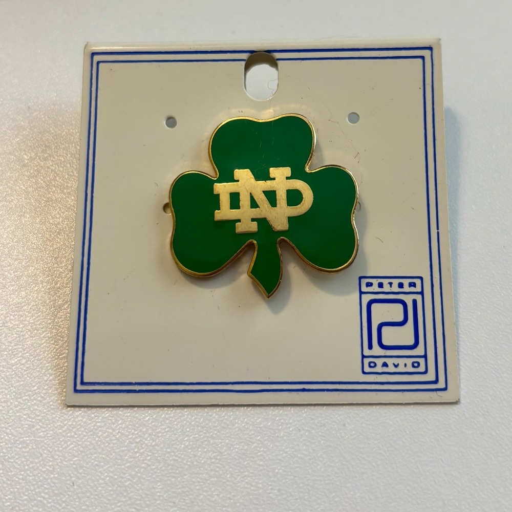 Peter David Notre Dame Lapel Pin RARE Vintage Green Shamrock Gold ND Logo Enamel